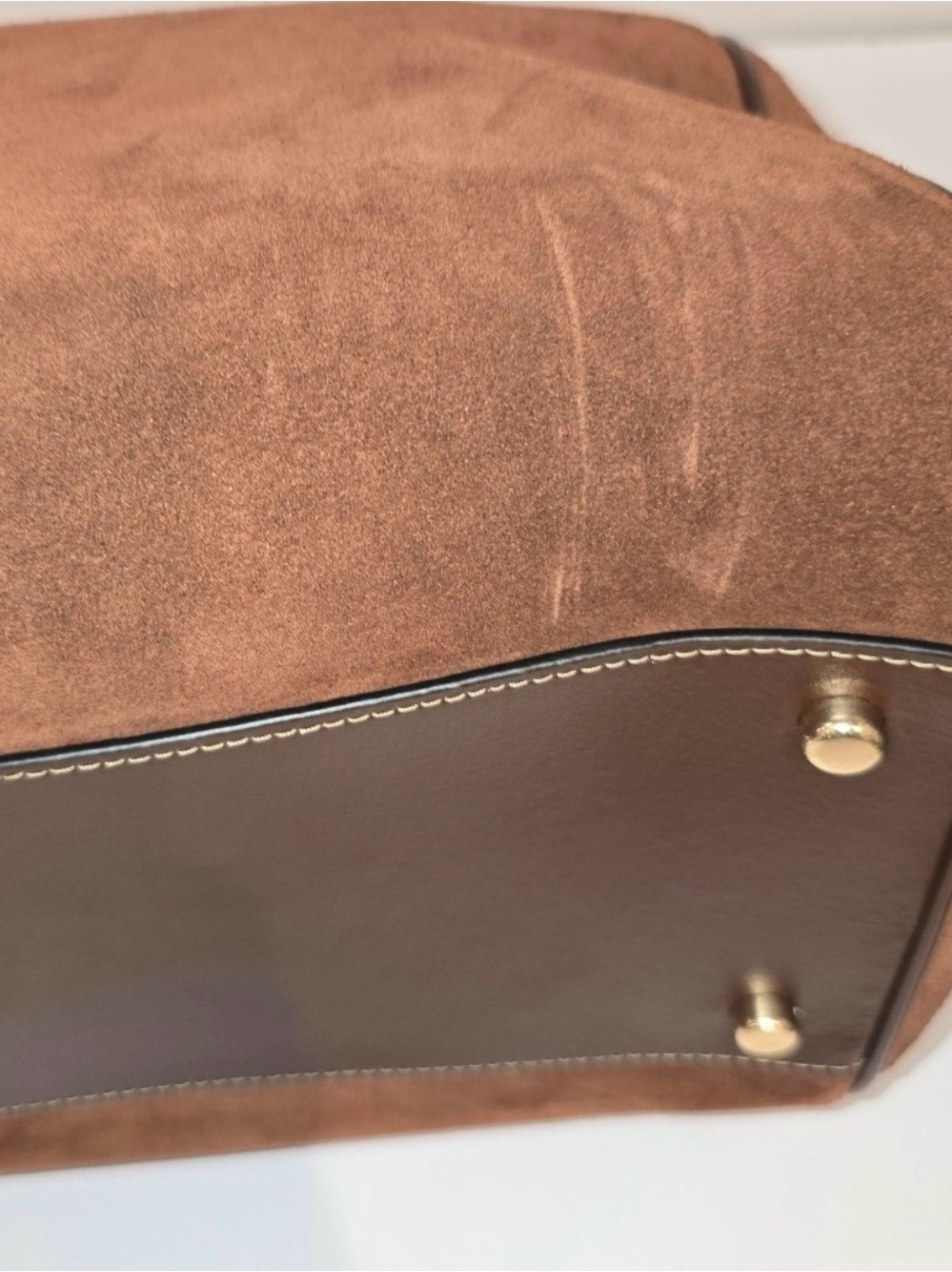 Coach Rowan Brown Suede Satchel with Dark Brown Leather Trim and Gold Hardware - Picture 5 of 7